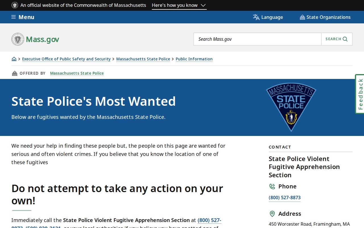 Massachusetts outstanding warrant list: State Police Most Wanted program and tip directions