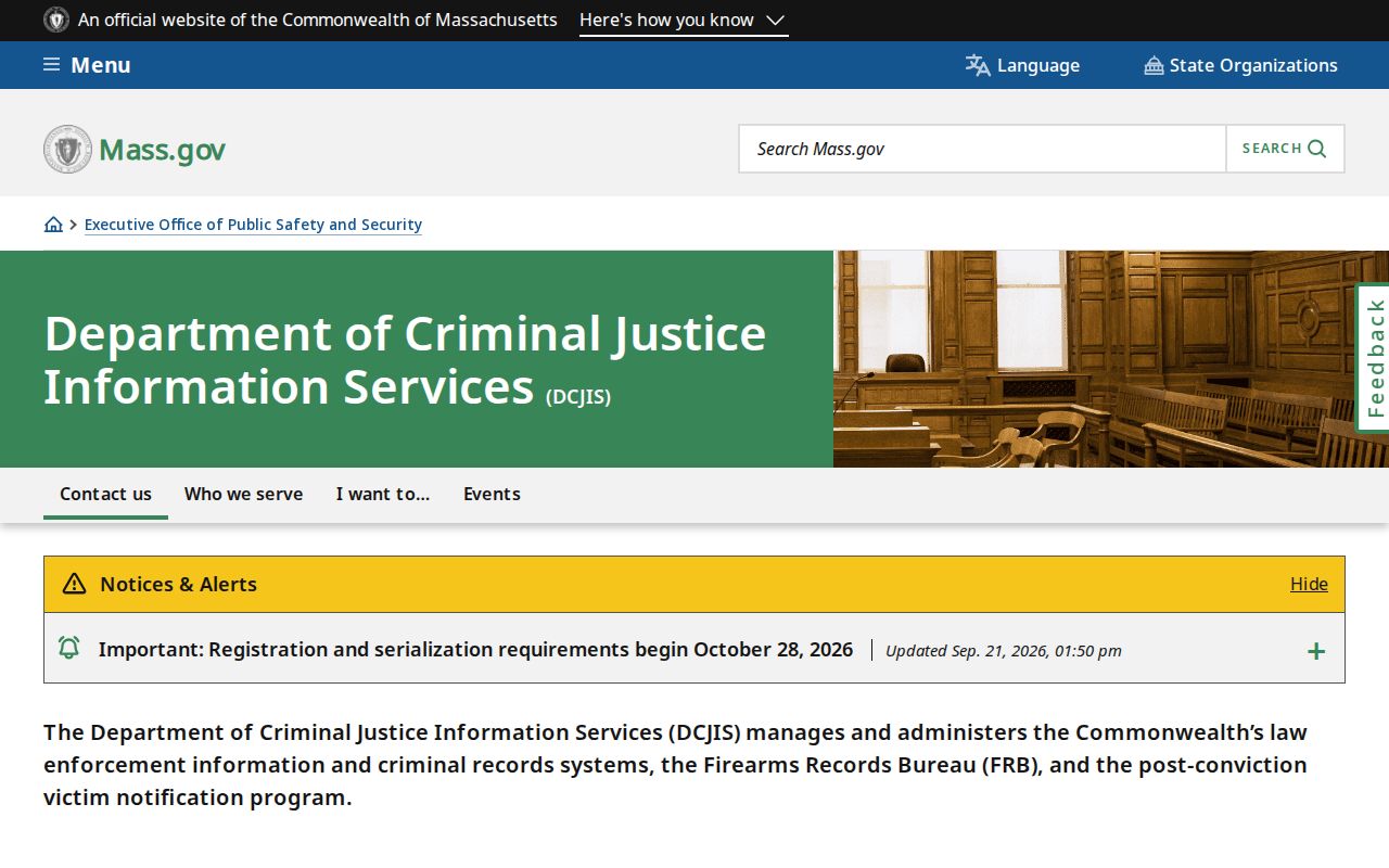 Massachusetts warrant records context for DCJIS and the restricted CJIS system