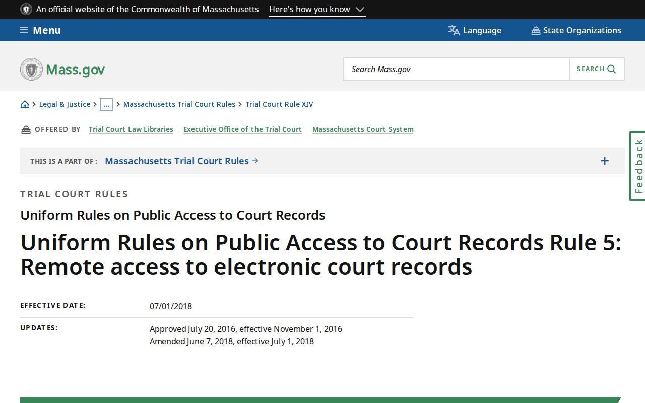 Massachusetts outstanding warrants: official Rule 5 remote docket access limits